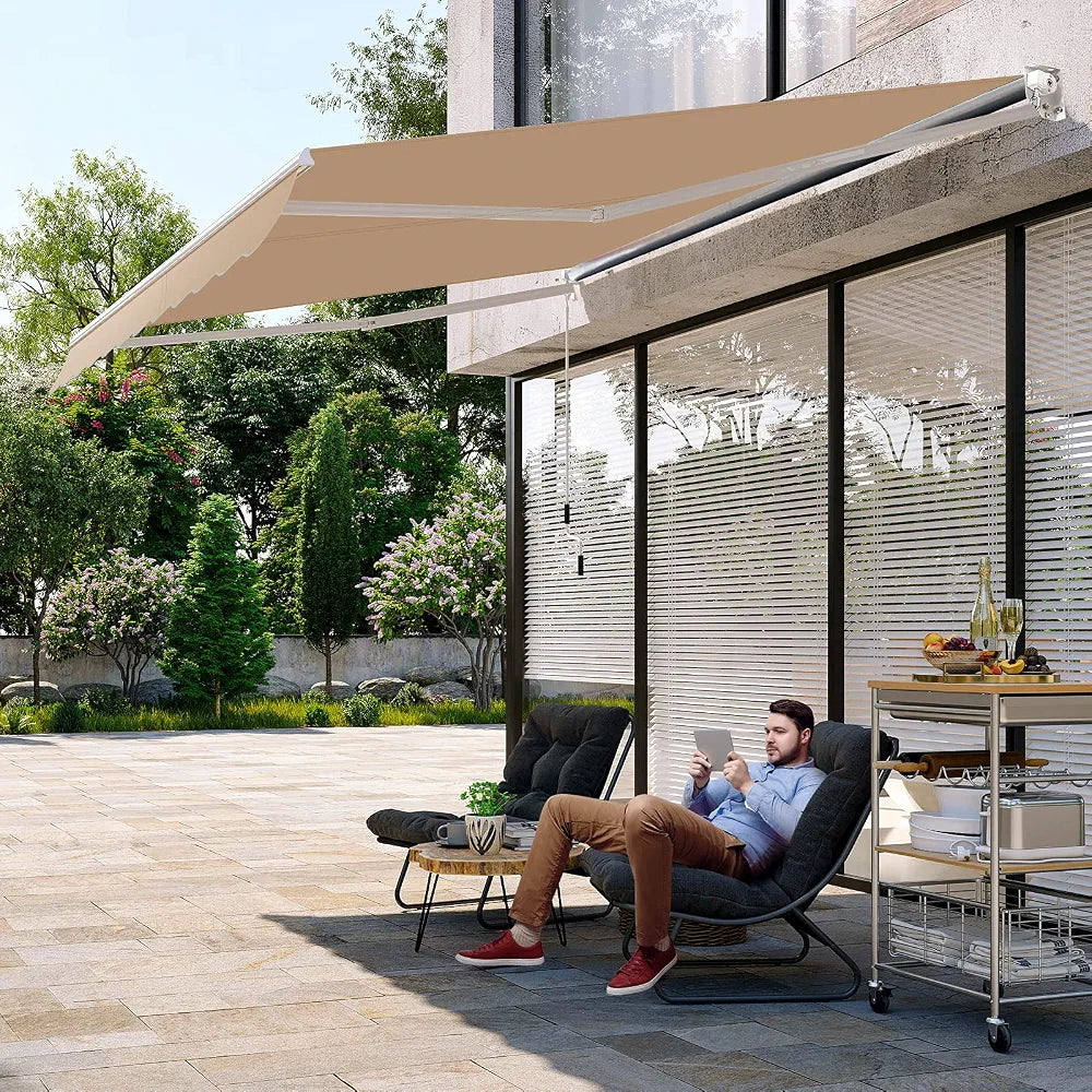 RELAX4LIFE Store Banne Manuel Rétractable avec Manivelle, Auvent Balcon en Polyester Anti-UV, Cadre en Alu, Inclinaison 40°-100°, Store Banne pour Porte, Fenêtre, Terrasse