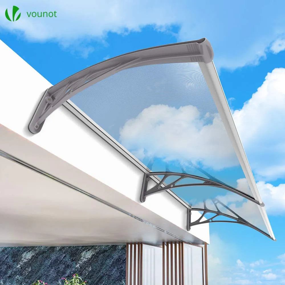 VOUNOT® Auvent de Porte d'entrée Toit Marquise en Polycarbonate Porte Résistante Toit Abri Protection Contre La Pluie et UV Gris Transparent 200cm*80cm