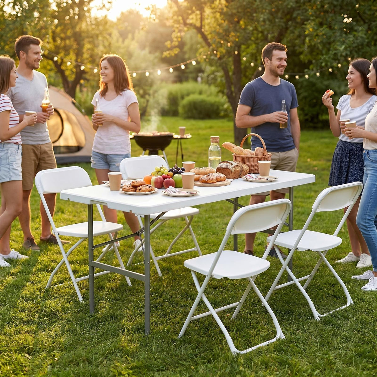 Sweetcrispy 122 cm Folding Picnic Table Basic White