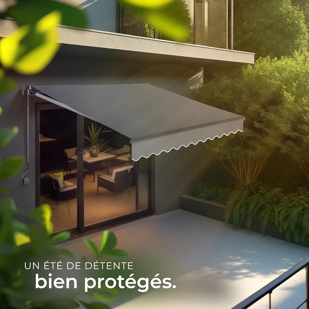 tectake® Store banne Manuel Marquise avec Manivelle Auvent de terrasse Pare Soleil Multi-Fonction Store Exterieur terrasse Enroulable Brise Soleil en Aluminium laqué époxy - Gris foncé, 250 x 200 cm