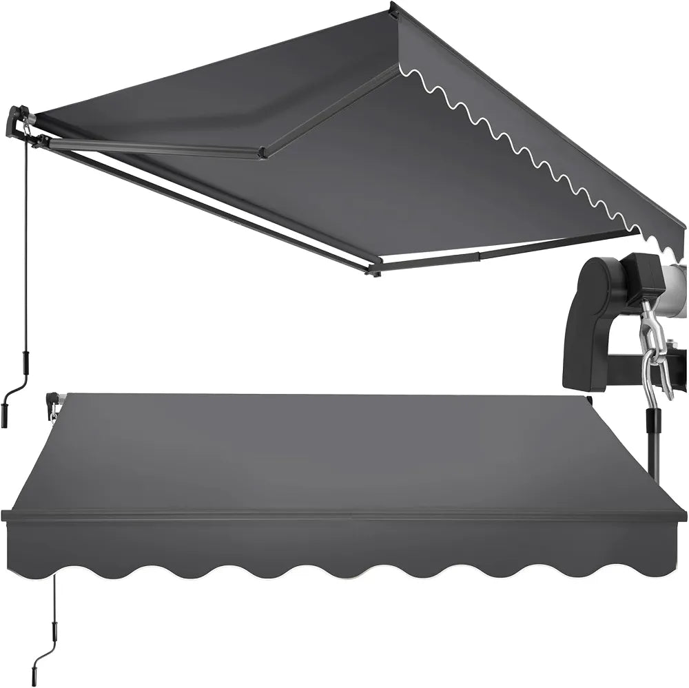 tectake® Store banne Manuel Marquise avec Manivelle Auvent de terrasse Pare Soleil Multi-Fonction Store Exterieur terrasse Enroulable Brise Soleil en Aluminium laqué époxy - Gris foncé, 250 x 200 cm