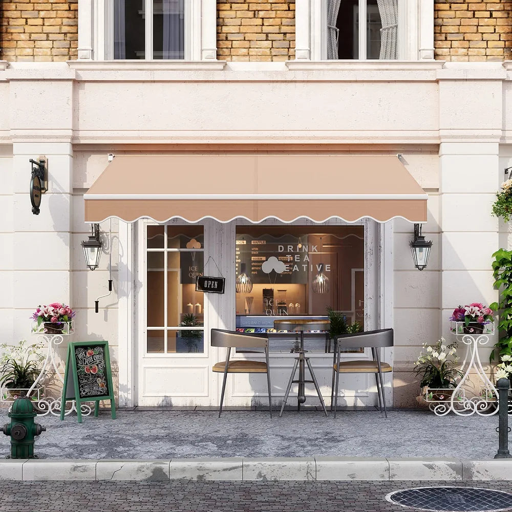 RELAX4LIFE Store Banne Manuel Rétractable avec Manivelle, Auvent Balcon en Polyester Anti-UV, Cadre en Alu, Inclinaison 40°-100°, Store Banne pour Porte, Fenêtre, Terrasse 