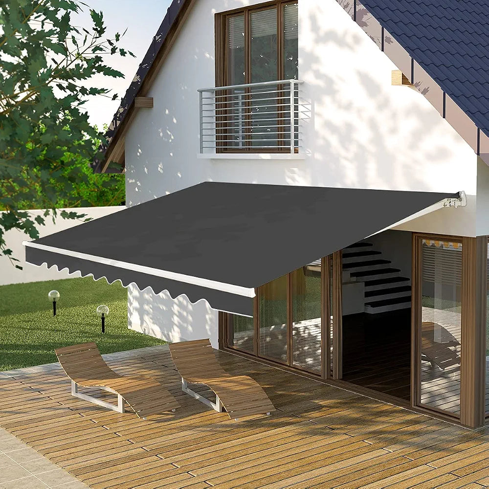 GOPLUS Store Banne Manuel 3,6Mx3M, Auvent de Terrasse Extérieur et Tissu Résistant aux UV avec Manivelle et Angle Réglable 5-35°pour Patio,Balcon,Terrasse