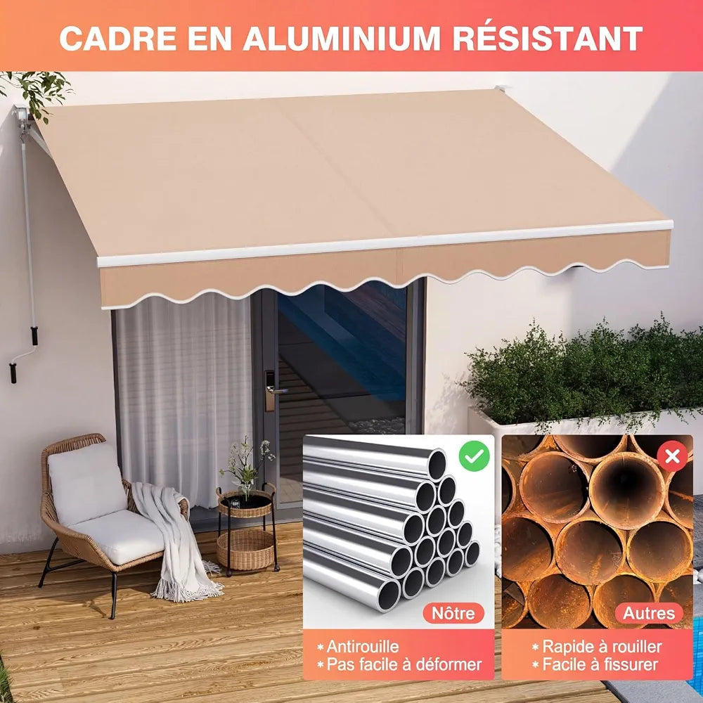 RELAX4LIFE Store Banne Manuel Rétractable avec Manivelle, Auvent Balcon en Polyester Anti-UV, Cadre en Alu, Inclinaison 40°-100°, Store Banne pour Porte, Fenêtre, Terrasse 