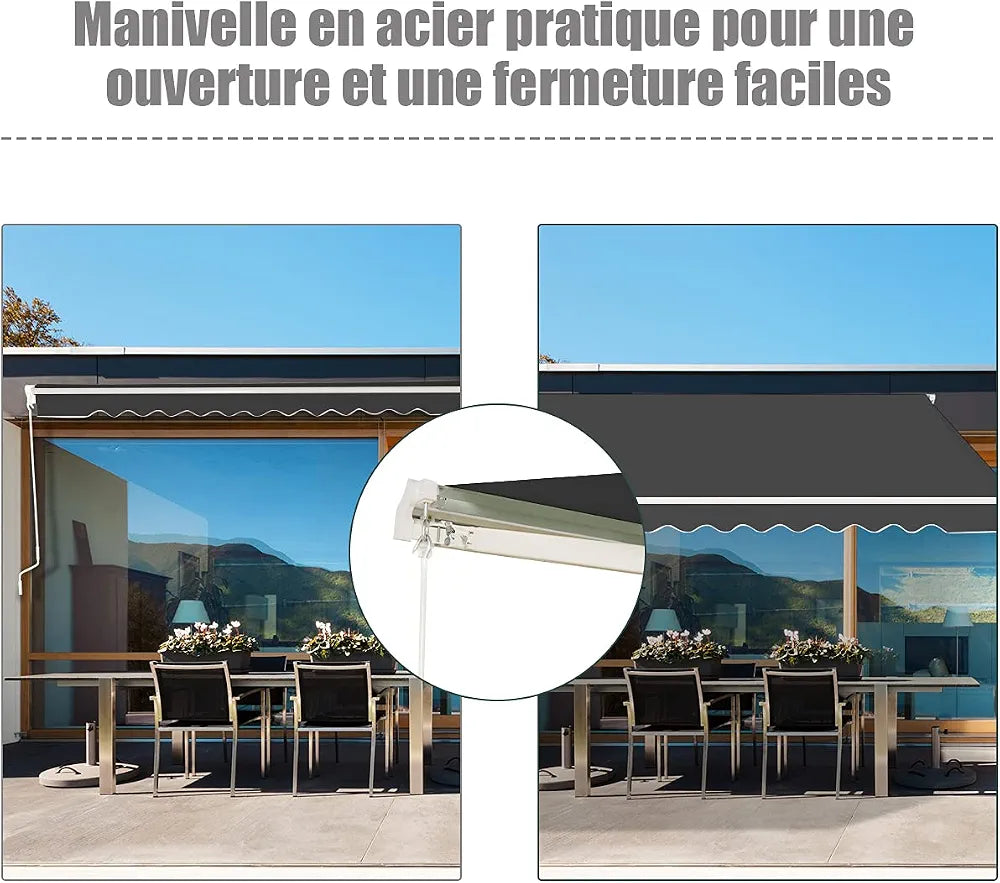 GOPLUS Store Banne Manuel 3,6Mx3M, Auvent de Terrasse Extérieur et Tissu Résistant aux UV avec Manivelle et Angle Réglable 5-35°pour Patio,Balcon,Terrasse