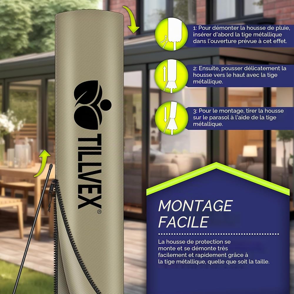 tillvex Parasol déporté LED solaire hexagonale 3M avec manivelle | Pare-soleil avec pied | Protection UV en aluminium pour le jardin | Parasol à manivelle pour le marché déperlant
