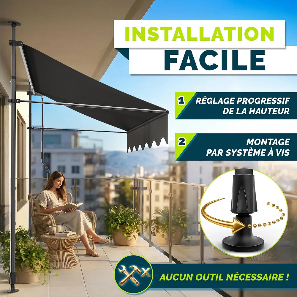 tillvex Store Banne Manuel rétractable avec manivelle pour Le Balcon | Marquise de terrasse sans percement | Marquise Soleil de Balcon auvent téléscopique 
