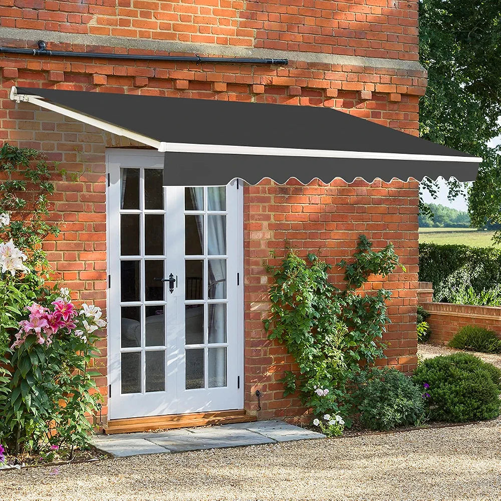GOPLUS Store Banne Manuel 3,6Mx3M, Auvent de Terrasse Extérieur et Tissu Résistant aux UV avec Manivelle et Angle Réglable 5-35°pour Patio,Balcon,Terrasse