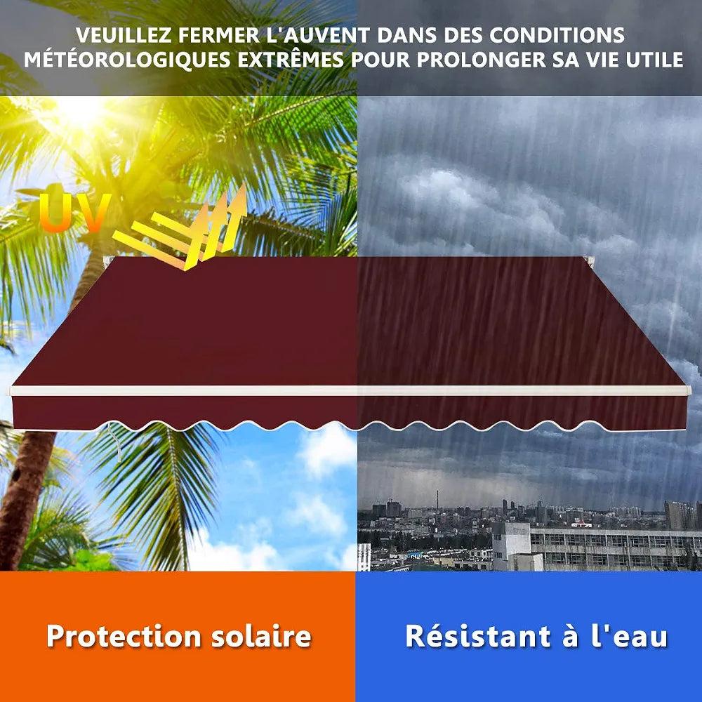 COSTWAY Store Banne de Manuel Rétractable de 3 x 2,5M Angle Réglable 5-35°, Auvent de Terrasse avec Tissu Résistant aux UV et à l'eau Cadre en Aluminium, pour Jardin Terrasse 