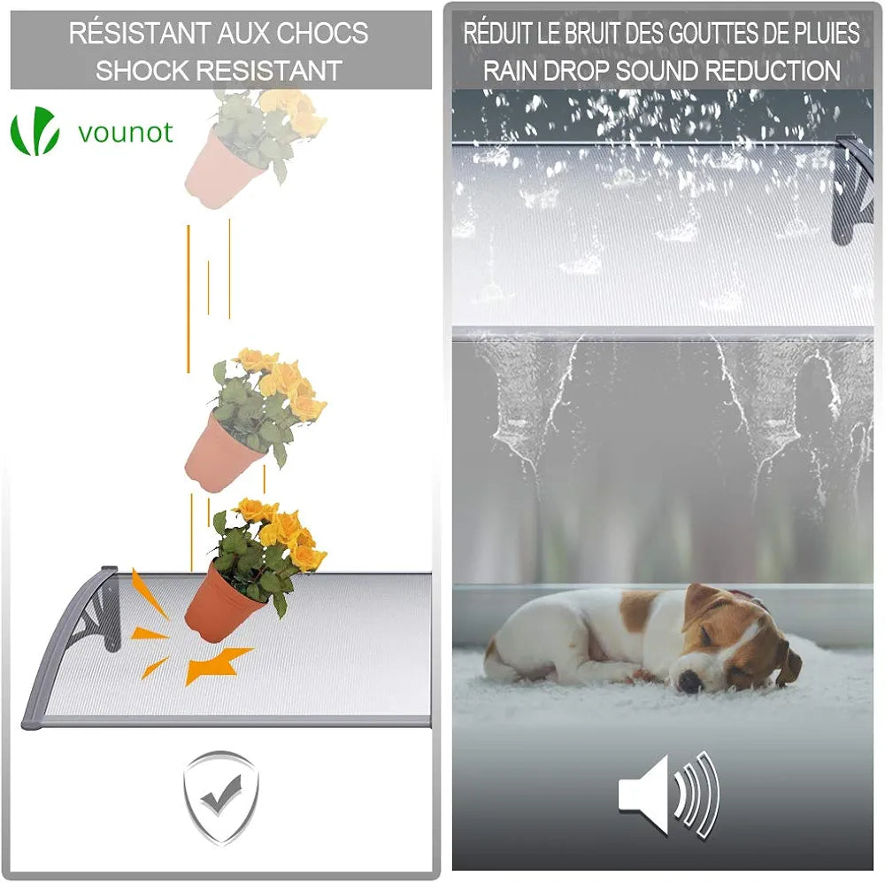 VOUNOT® Auvent de Porte d'entrée Toit Marquise en Polycarbonate Porte Résistante Toit Abri Protection Contre La Pluie et UV Gris Transparent 200cm*80cm