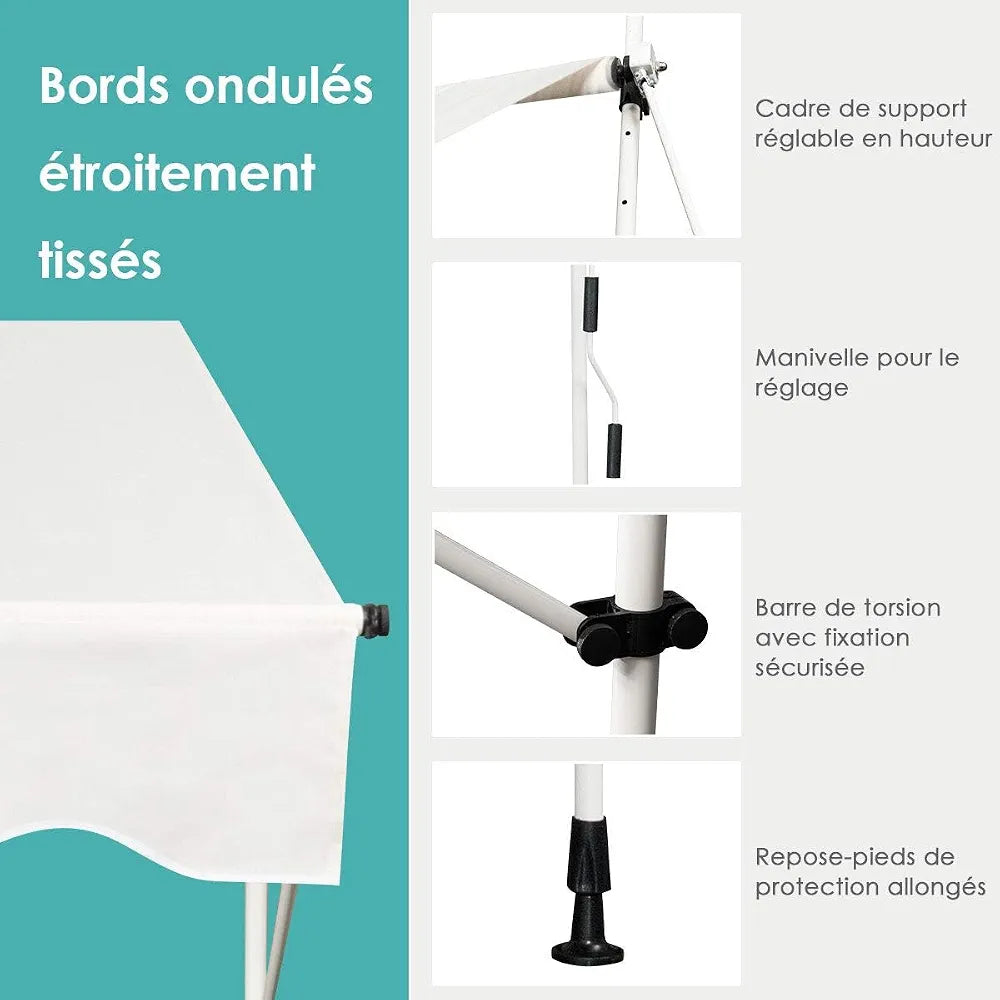 RELAX4LIFE Store Banne Rétractable 3,5M sans Perçage avec Manivelle, Beige