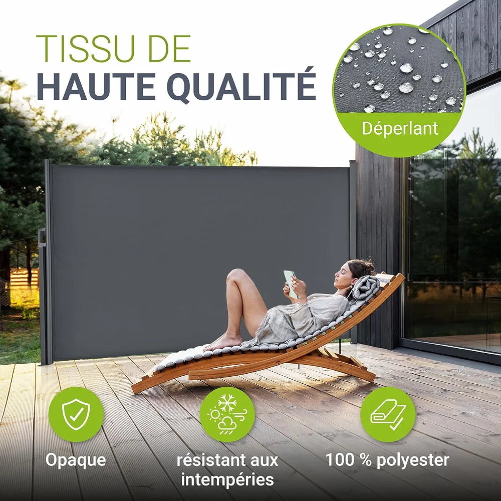 Juskys Store latéral 160 x 500 cm Extensible et Opaque, Brise-Vue pour Balcon, terrasse et Jardin, Auvent latéral avec Support Mural, Protection Solaire en Acier & Tissu Impermeable - Gris foncé
