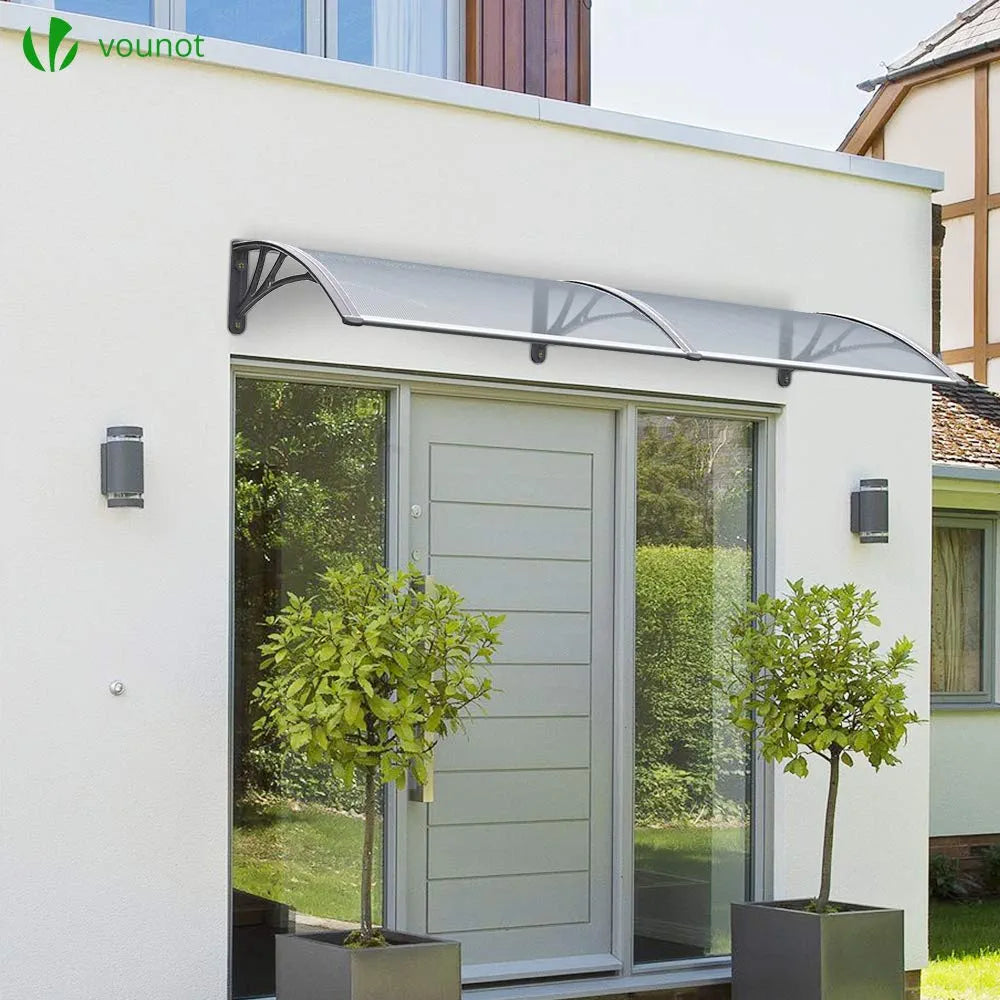 VOUNOT® Auvent de Porte d'entrée Toit Marquise en Polycarbonate Porte Résistante Toit Abri Protection Contre La Pluie et UV Gris Transparent 200cm*80cm