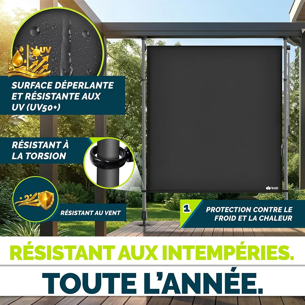 tillvex Store vertical 150 x 310 cm anthracite avec manivelle sans perçage | Brise-vue extensible et opaque | Store vertical pour balcon, terrasse, jardin | Store brise-vue résistant aux intempéries