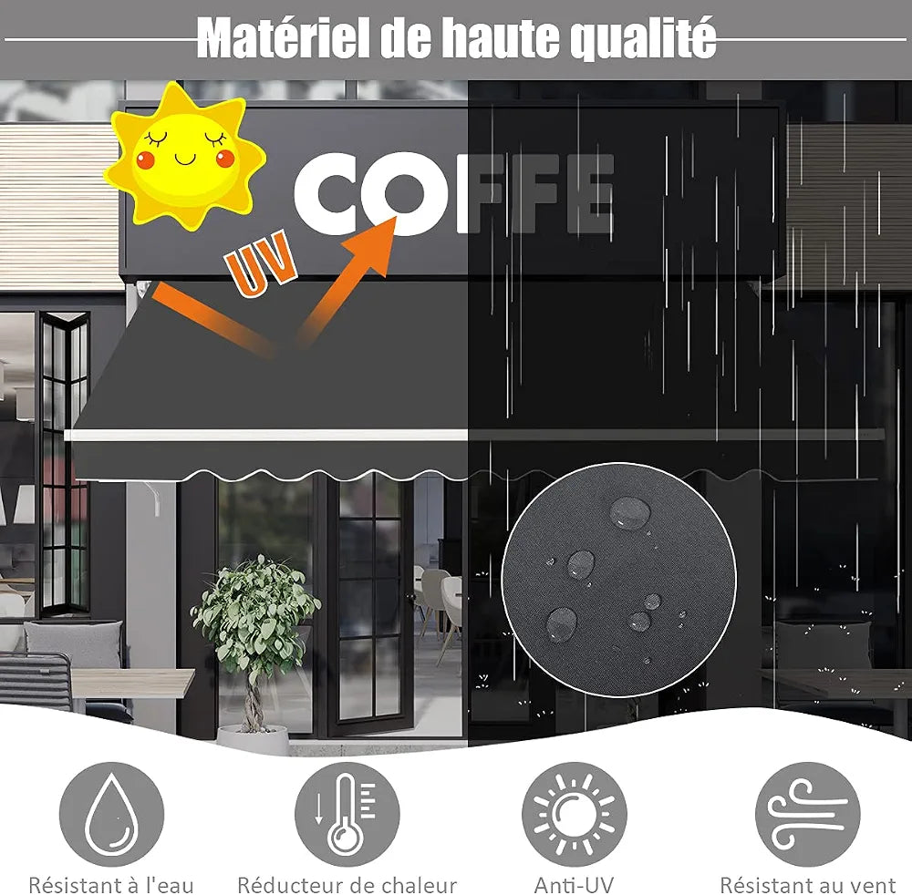 GOPLUS Store Banne Manuel 3,6Mx3M, Auvent de Terrasse Extérieur et Tissu Résistant aux UV avec Manivelle et Angle Réglable 5-35°pour Patio,Balcon,Terrasse
