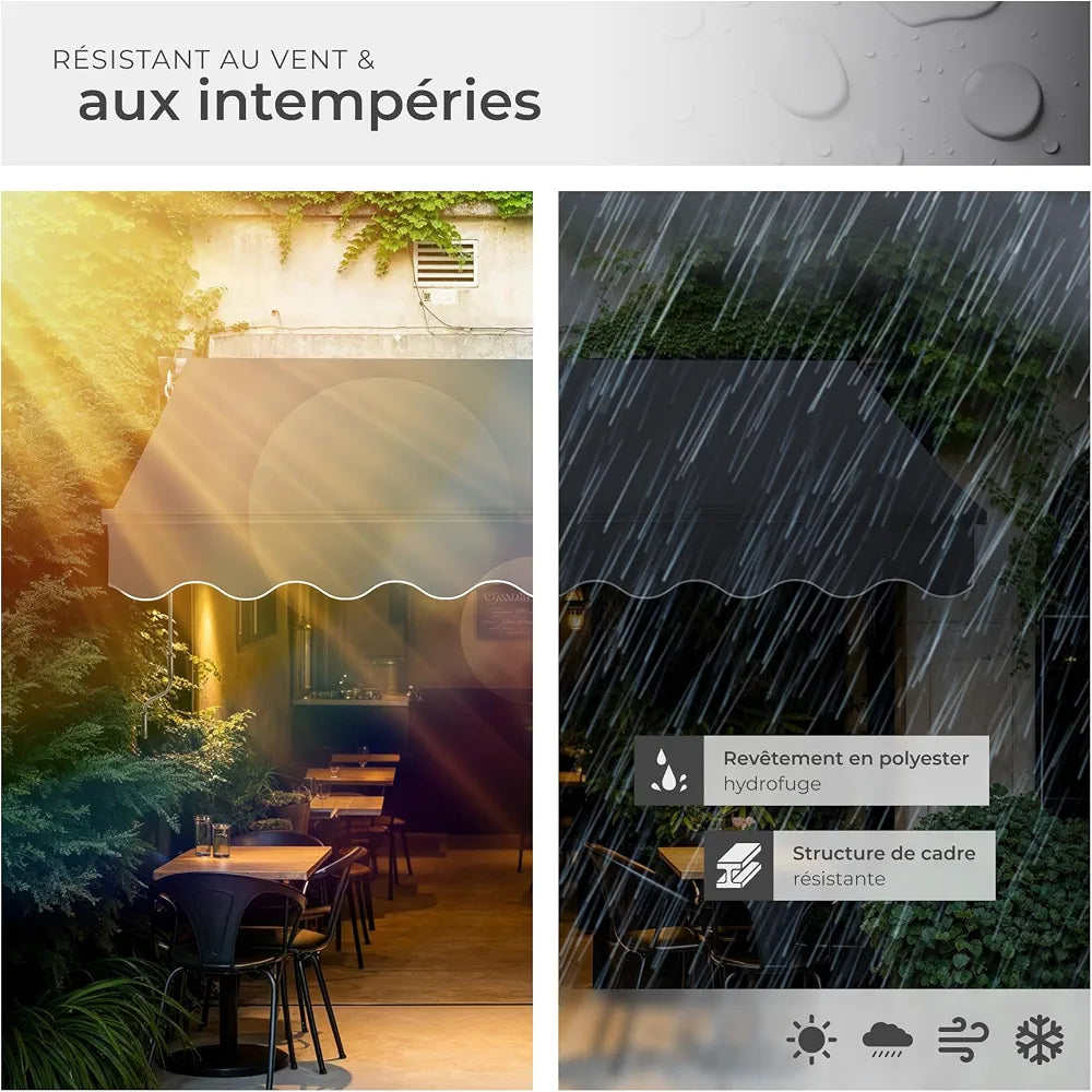 tectake® Store banne Manuel Marquise avec Manivelle Auvent de terrasse Pare Soleil Multi-Fonction Store Exterieur terrasse Enroulable Brise Soleil en Aluminium laqué époxy - Gris foncé, 250 x 200 cm