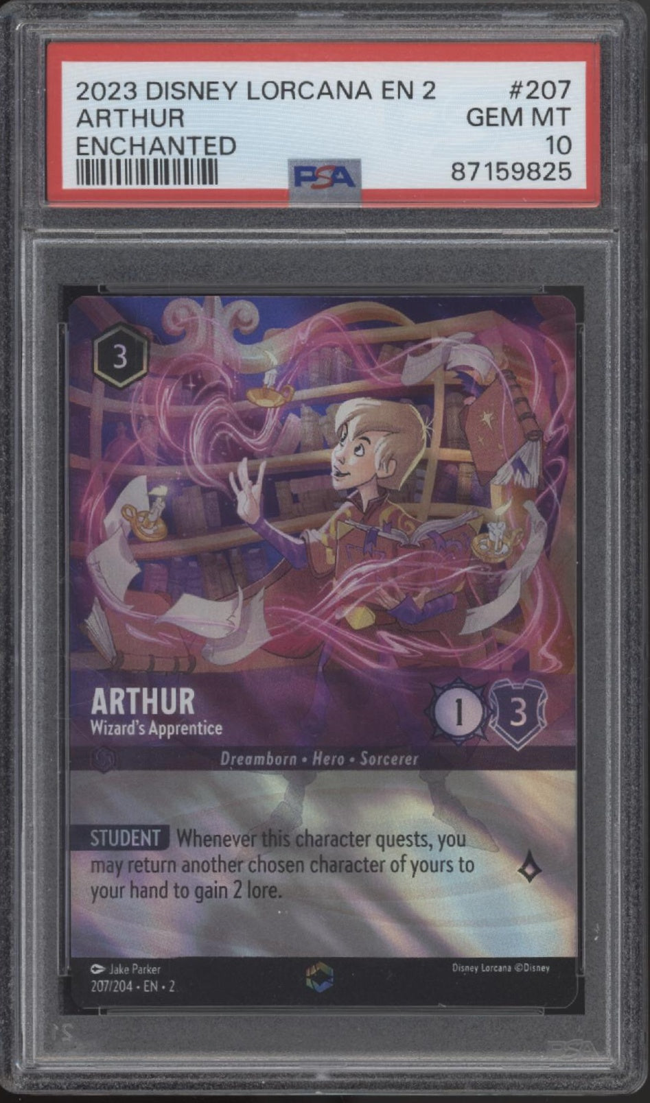 Arthur Wizard's Apprentice Disney Lorcana Rise of Floodborn Enchanted 207 PSA 10