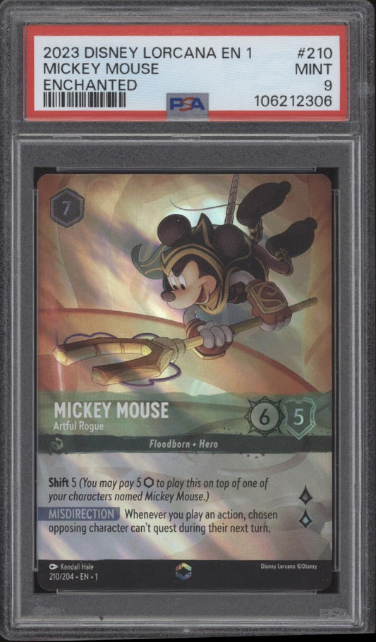 Mickey Mouse Artful Rogue Disney Lorcana The First Chapter Enchanted #210 PSA 9