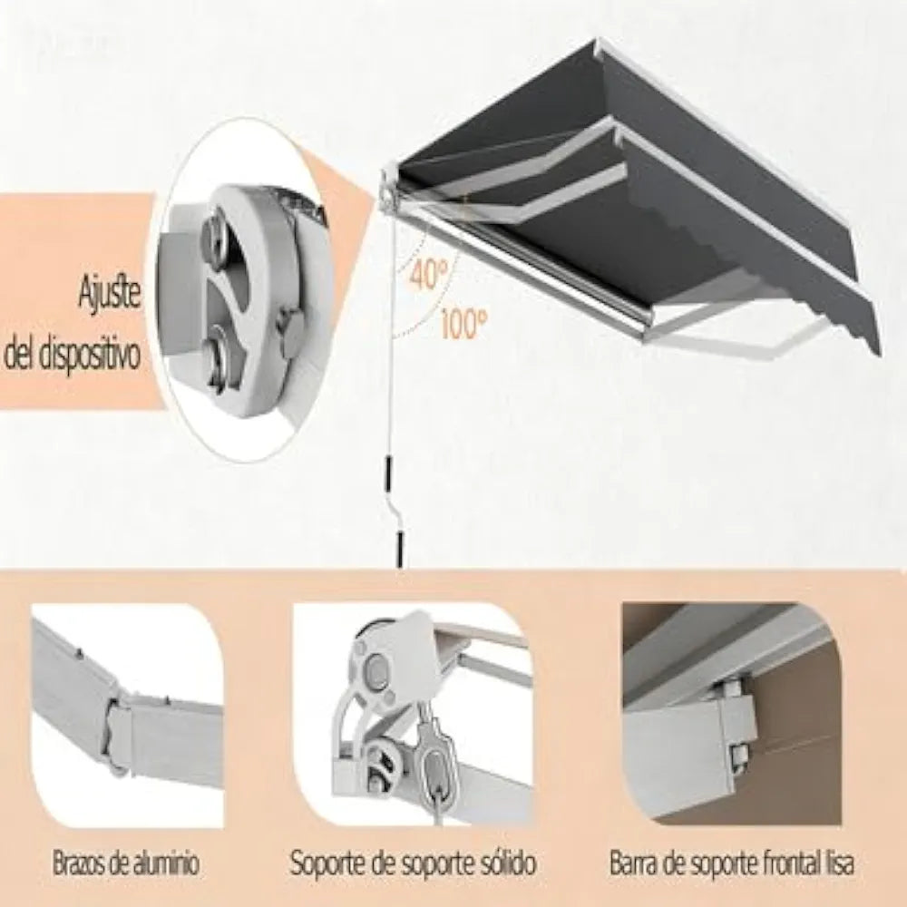GOPLUS Store Banne Manuel 3,6Mx3M, Auvent de Terrasse Extérieur et Tissu Résistant aux UV avec Manivelle et Angle Réglable 5-35°pour Patio,Balcon,Terrasse