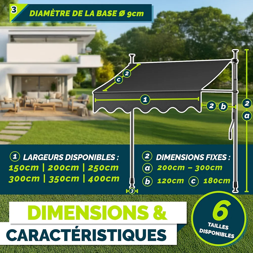 tillvex Store Banne Manuel rétractable avec manivelle pour Le Balcon | Marquise de terrasse sans percement | Marquise Soleil de Balcon auvent téléscopique 