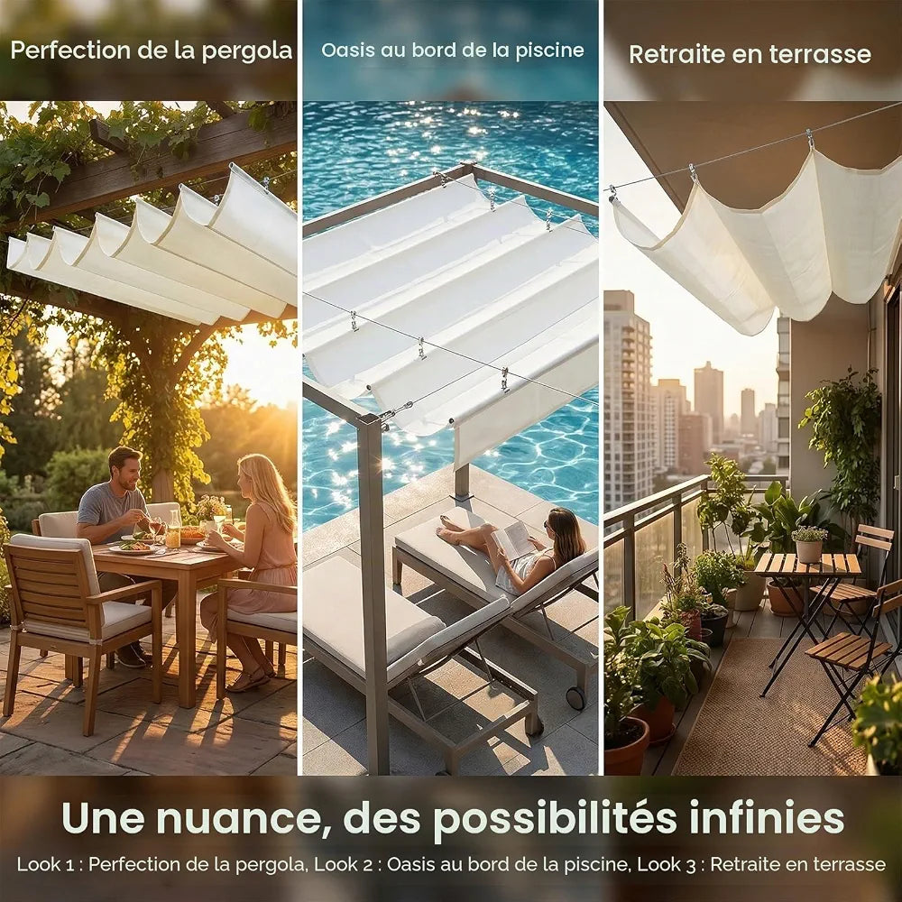 Voile d'ombrage rétractable sur Mesure pour pergola,Voile d'ombrage Coulissant, Personnalisable,Voile-D'ombrage Multi Couleur Taille Bâche Ombrage UV Protection Solaire