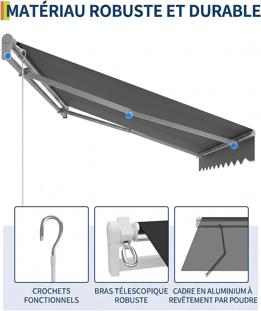 Garvee Store banne articulé extensionérieur 350x250cm – Protection UV50+, résistant à l'eau – Longueur et Angle réglables – Manivelle, Fixation fresquee – Idéal terrasse, Balcon – Noir, 11,5x8FT