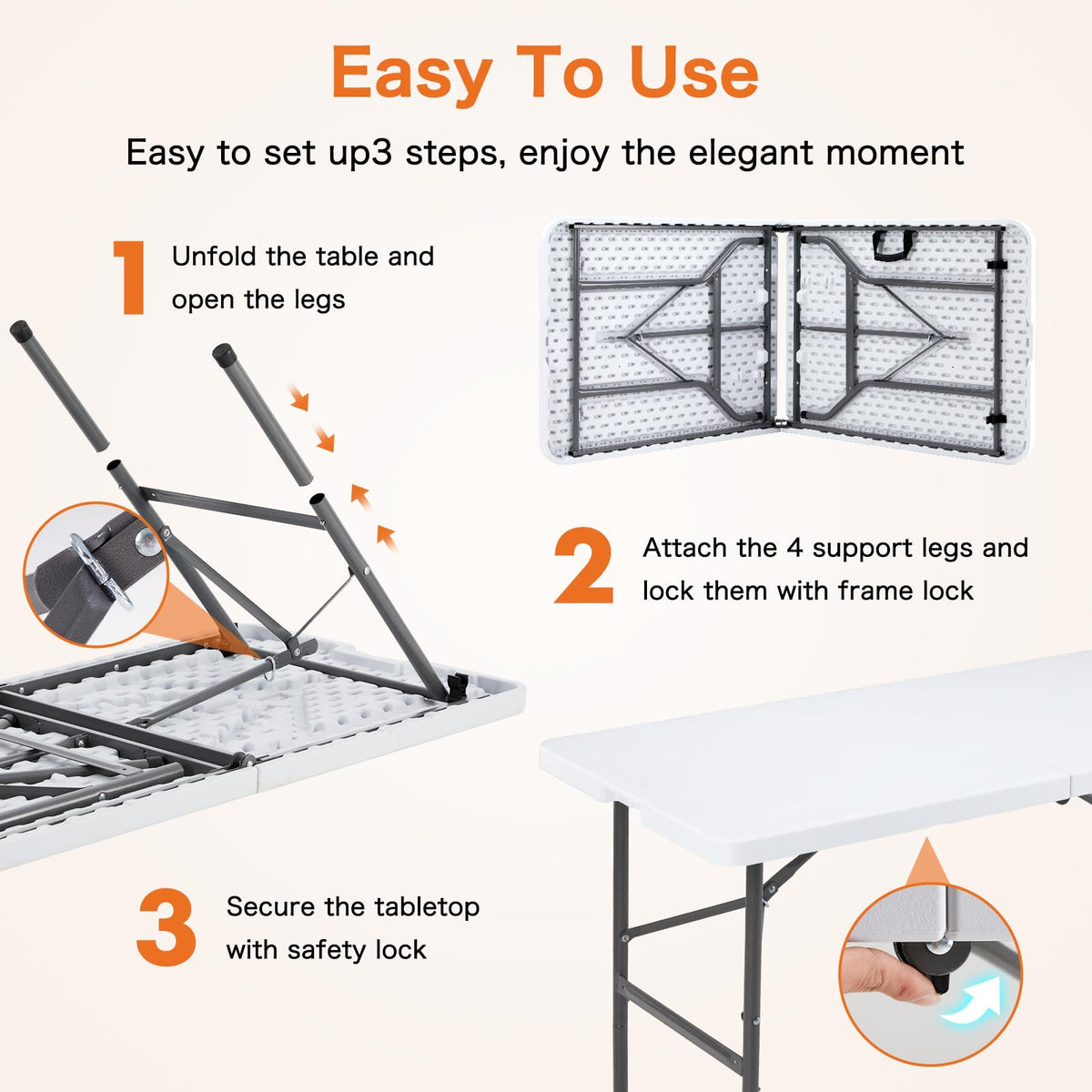 Sweetcrispy 122 cm Folding Picnic Table Basic White