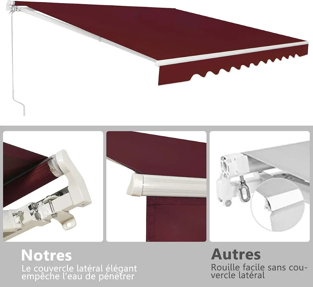 COSTWAY Store Banne de Manuel Rétractable de 3 x 2,5M Angle Réglable 5-35°, Auvent de Terrasse avec Tissu Résistant aux UV et à l'eau Cadre en Aluminium, pour Jardin Terrasse 