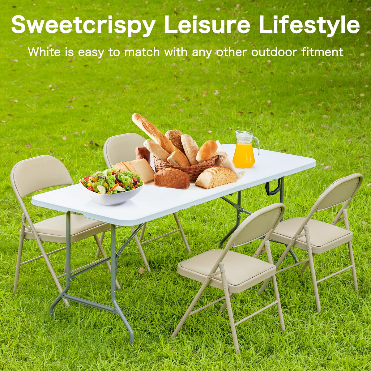 Sweetcrispy 122 cm Folding Picnic Table Basic White