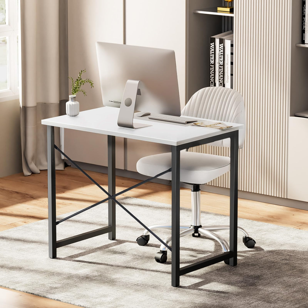 Sweetcrispy 81.3cm Compact Computer Desk White Black