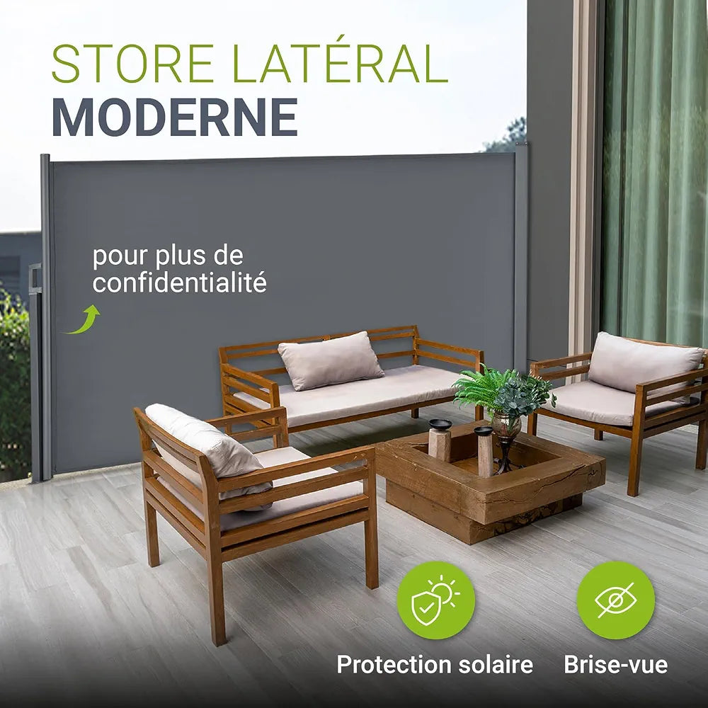 Juskys Store latéral 160 x 500 cm Extensible et Opaque, Brise-Vue pour Balcon, terrasse et Jardin, Auvent latéral avec Support Mural, Protection Solaire en Acier & Tissu Impermeable - Gris foncé