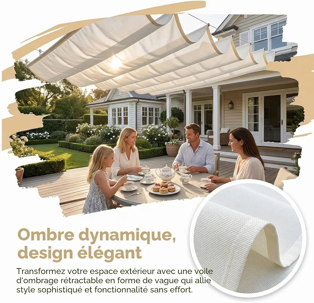 Voile d'ombrage rétractable sur Mesure pour pergola,Voile d'ombrage Coulissant, Personnalisable,Voile-D'ombrage Multi Couleur Taille Bâche Ombrage UV Protection Solaire