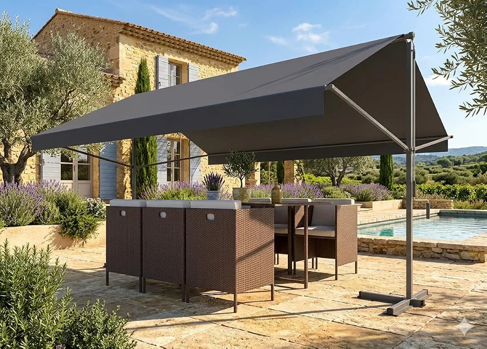 Store Banne Double Pente ISEO 4x3 m Manuel Gris Toile Waterproof 250 g/m²