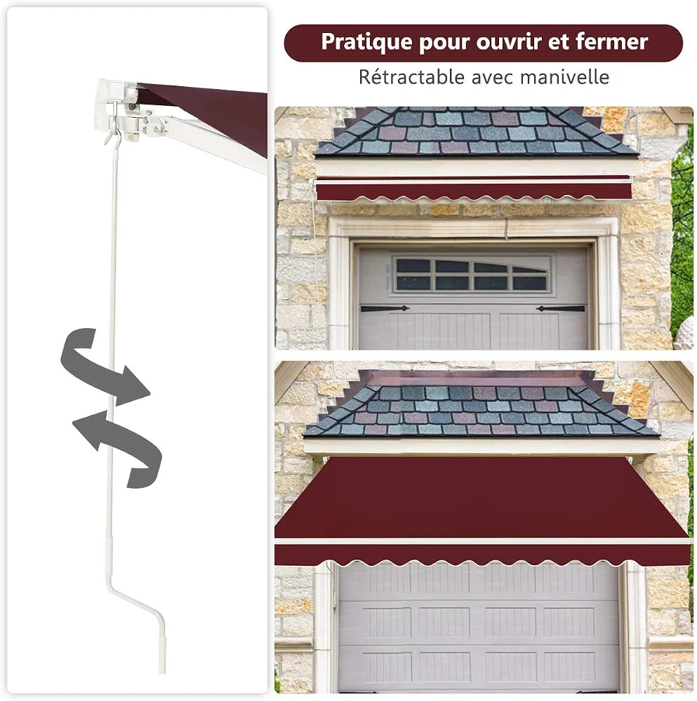 COSTWAY Store Banne de Manuel Rétractable de 3 x 2,5M Angle Réglable 5-35°, Auvent de Terrasse avec Tissu Résistant aux UV et à l'eau Cadre en Aluminium, pour Jardin Terrasse 