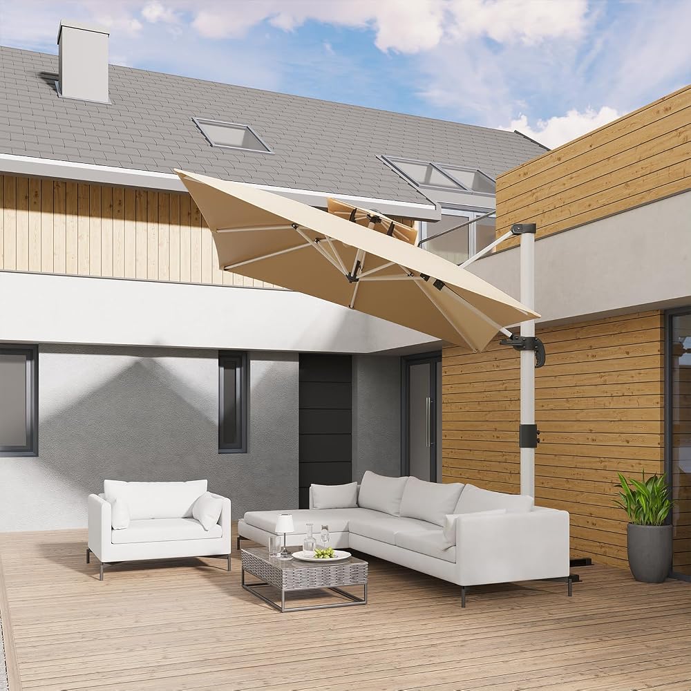 Devoko Parasol Déporté Carré, Canopée Monocouche Parasol de Jardin Extérieur en Aluminium Inclinable Toile Protection UV50+ avec Housse de Protection pour Balcon Patio Terrasse