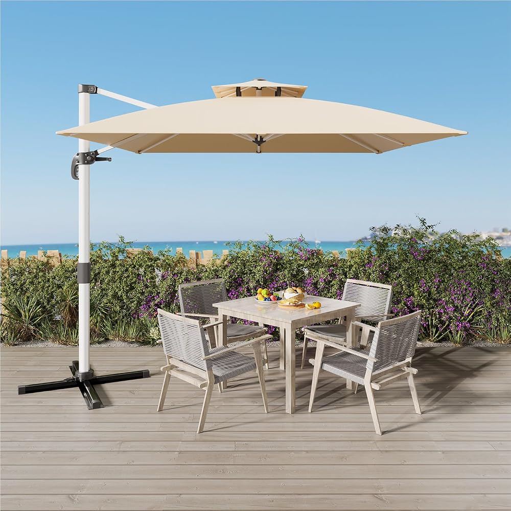 Devoko Parasol Déporté Carré, Canopée Monocouche Parasol de Jardin Extérieur en Aluminium Inclinable Toile Protection UV50+ avec Housse de Protection pour Balcon Patio Terrasse