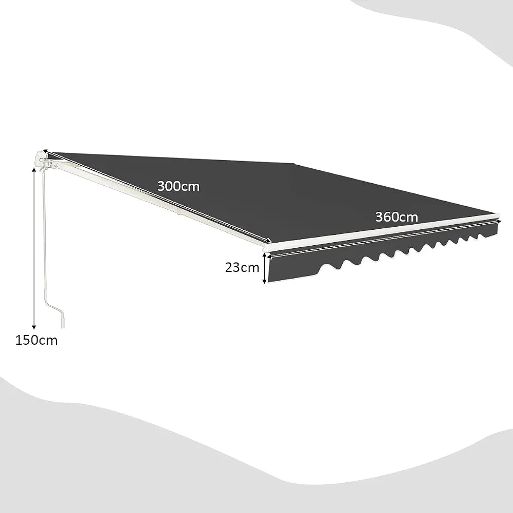 GOPLUS Store Banne Manuel 3,6Mx3M, Auvent de Terrasse Extérieur et Tissu Résistant aux UV avec Manivelle et Angle Réglable 5-35°pour Patio,Balcon,Terrasse