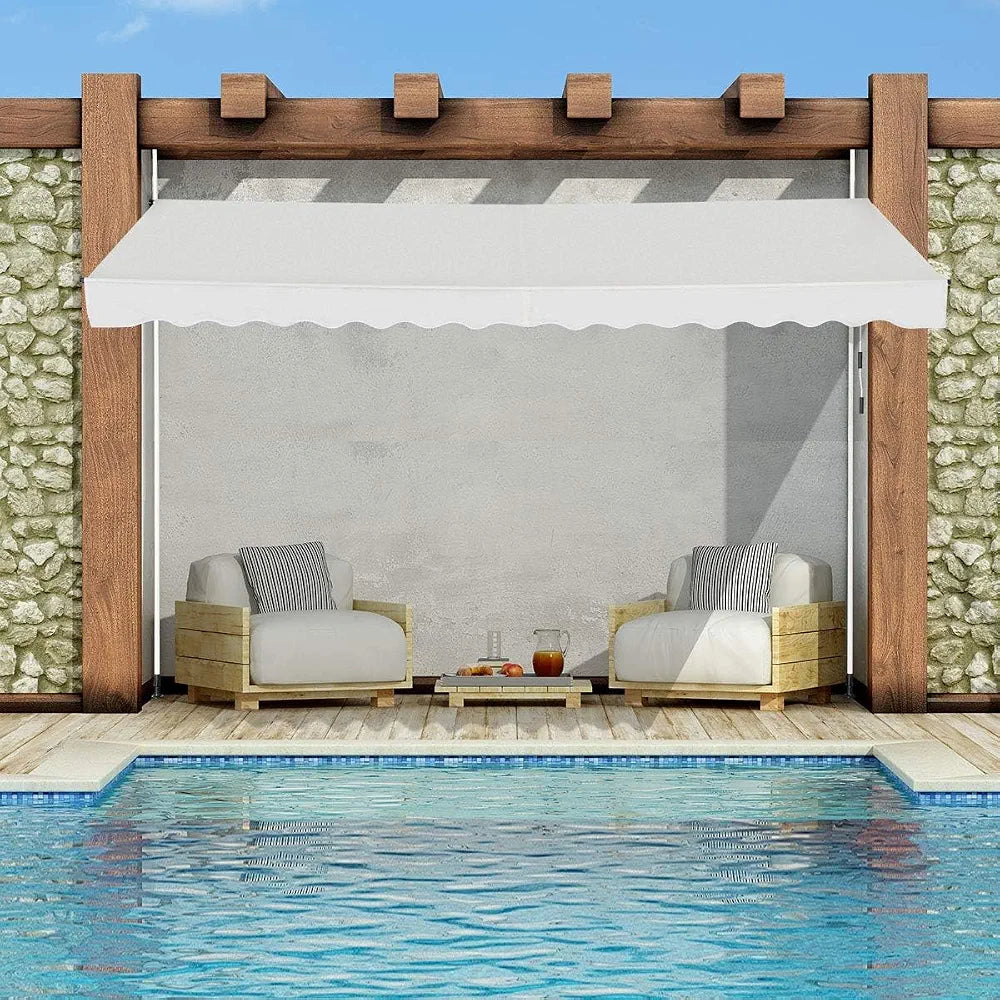 RELAX4LIFE Store Banne Rétractable 3,5M sans Perçage avec Manivelle, Beige