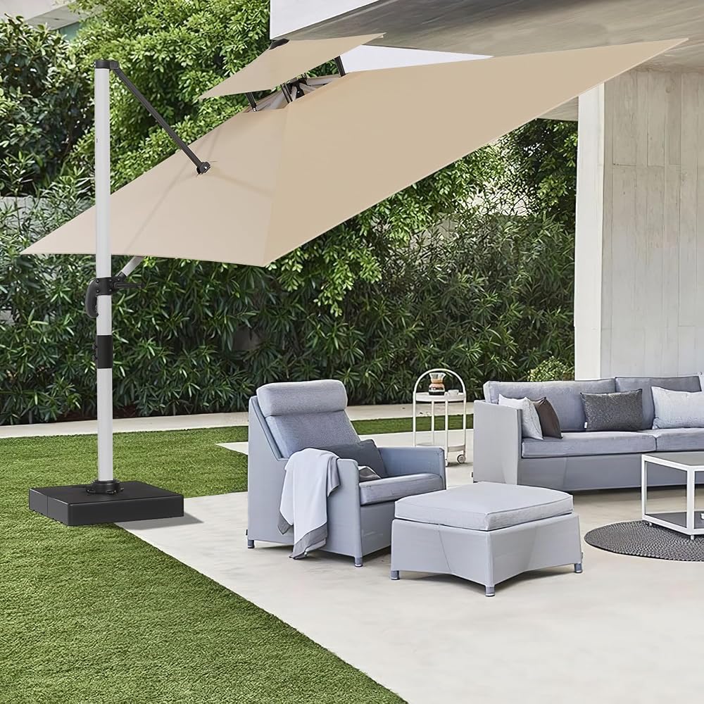 Devoko Parasol Déporté Carré, Canopée Monocouche Parasol de Jardin Extérieur en Aluminium Inclinable Toile Protection UV50+ avec Housse de Protection pour Balcon Patio Terrasse