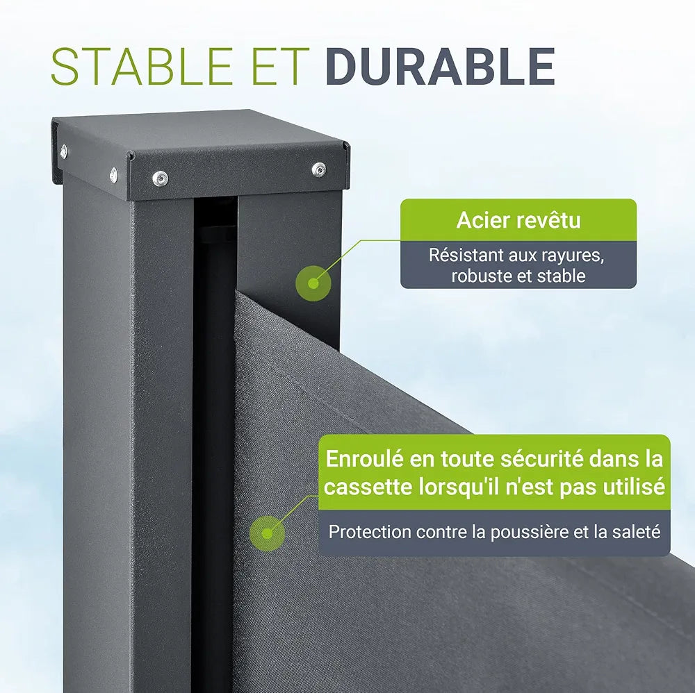 Juskys Store latéral 160 x 500 cm Extensible et Opaque, Brise-Vue pour Balcon, terrasse et Jardin, Auvent latéral avec Support Mural, Protection Solaire en Acier & Tissu Impermeable - Gris foncé