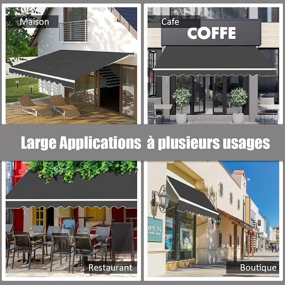 GOPLUS Store Banne Manuel 3,6Mx3M, Auvent de Terrasse Extérieur et Tissu Résistant aux UV avec Manivelle et Angle Réglable 5-35°pour Patio,Balcon,Terrasse
