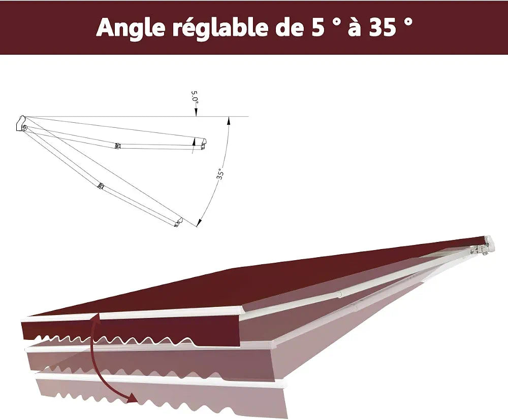 COSTWAY Store Banne de Manuel Rétractable de 3 x 2,5M Angle Réglable 5-35°, Auvent de Terrasse avec Tissu Résistant aux UV et à l'eau Cadre en Aluminium, pour Jardin Terrasse 