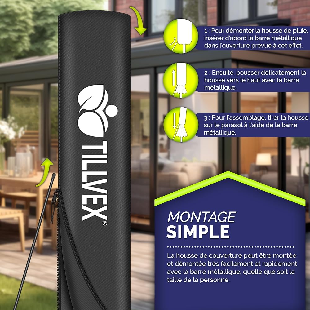 tillvex Parasol déporté LED solaire hexagonale 3M avec manivelle | Pare-soleil avec pied | Protection UV en aluminium pour le jardin | Parasol à manivelle pour le marché déperlant