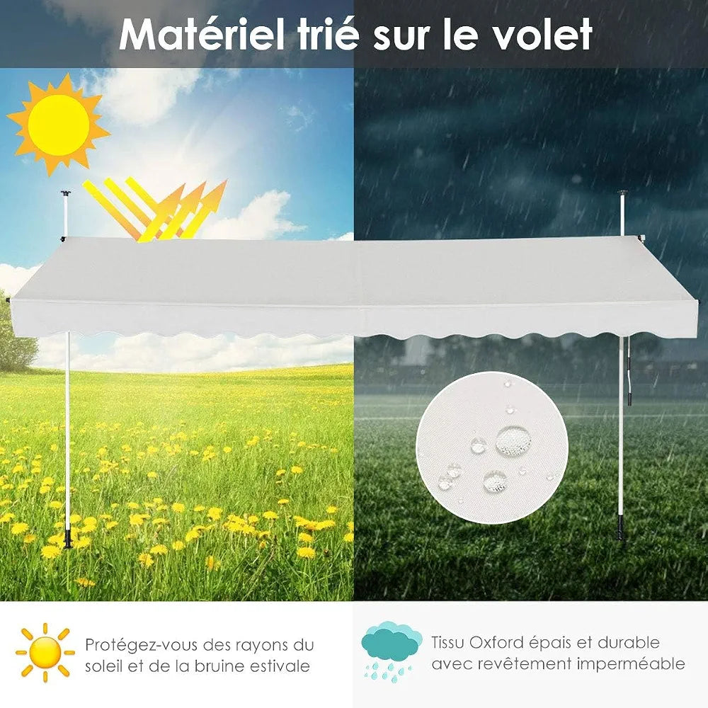 RELAX4LIFE Store Banne Rétractable 3,5M sans Perçage avec Manivelle, Beige