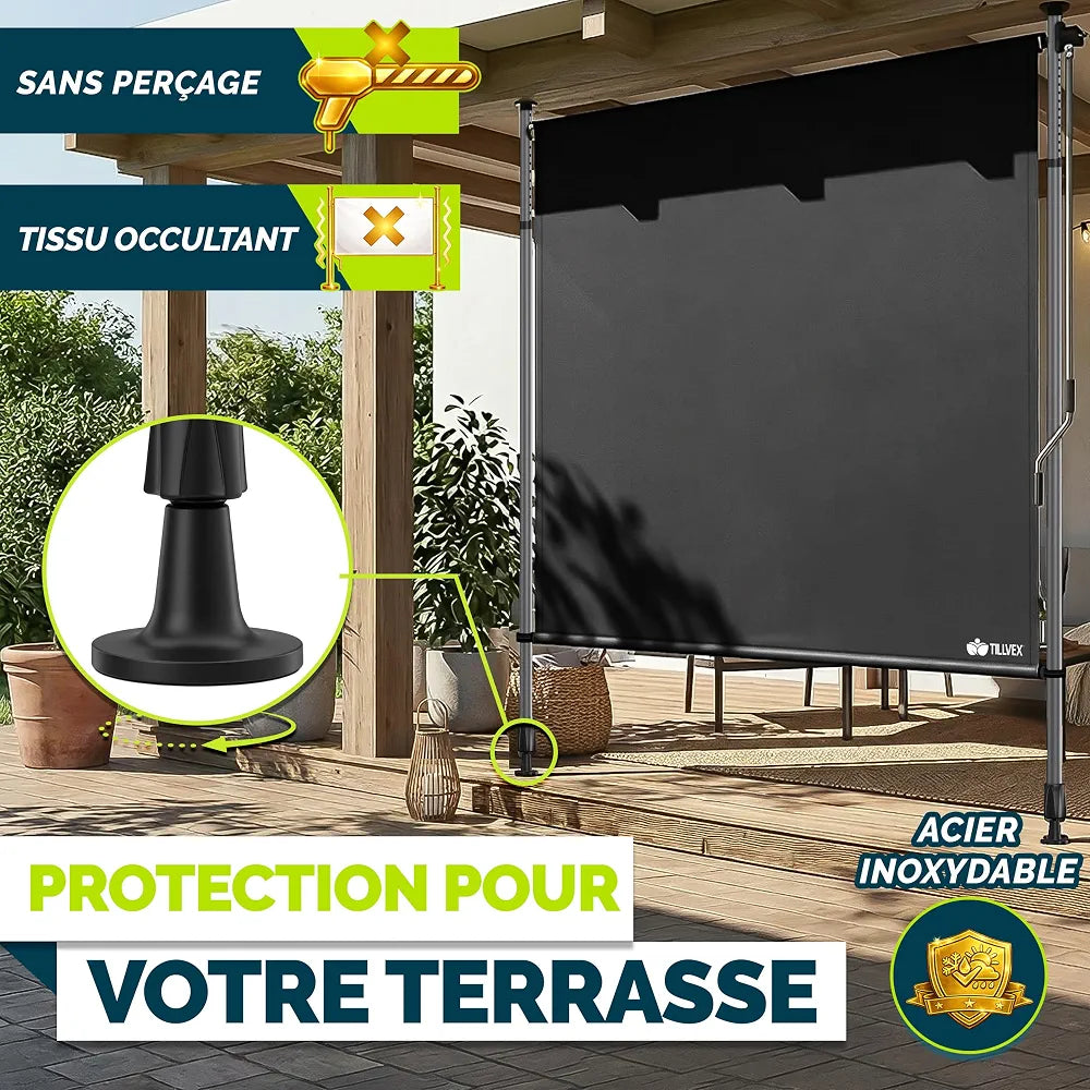 tillvex Store vertical 150 x 310 cm anthracite avec manivelle sans perçage | Brise-vue extensible et opaque | Store vertical pour balcon, terrasse, jardin | Store brise-vue résistant aux intempéries