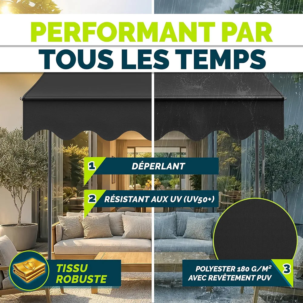 tillvex Store Banne Manuel rétractable avec manivelle pour Le Balcon | Marquise de terrasse sans percement | Marquise Soleil de Balcon auvent téléscopique 