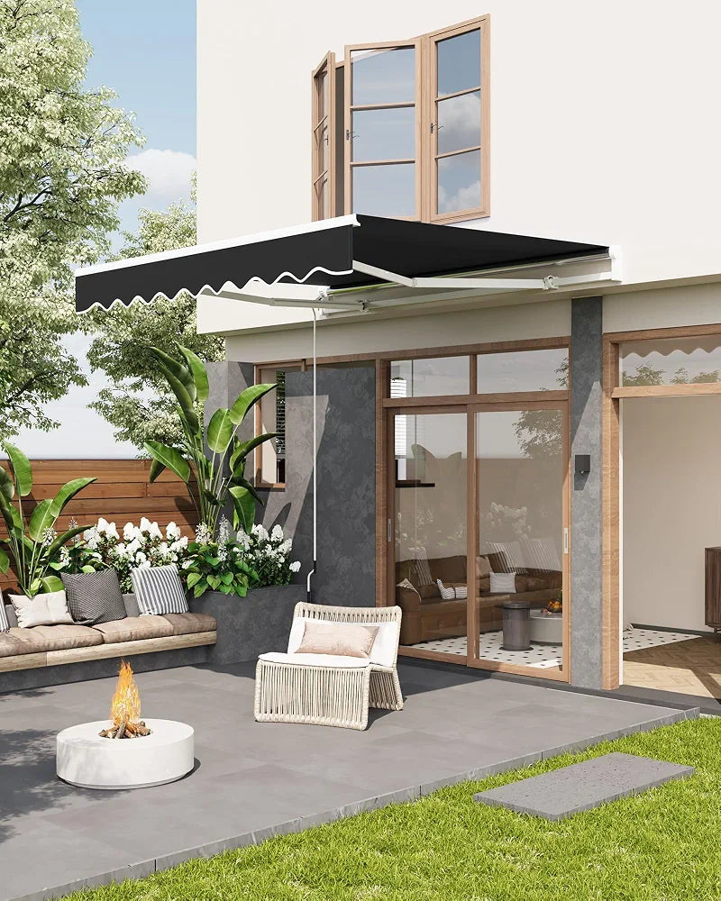 Garvee Store banne articulé extensionérieur 350x250cm – Protection UV50+, résistant à l'eau – Longueur et Angle réglables – Manivelle, Fixation fresquee – Idéal terrasse, Balcon – Noir, 11,5x8FT