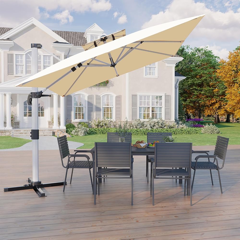 Devoko Parasol Déporté Carré, Canopée Monocouche Parasol de Jardin Extérieur en Aluminium Inclinable Toile Protection UV50+ avec Housse de Protection pour Balcon Patio Terrasse