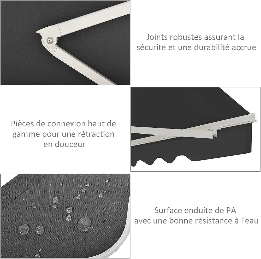 GOPLUS Store Banne Manuel 3,6Mx3M, Auvent de Terrasse Extérieur et Tissu Résistant aux UV avec Manivelle et Angle Réglable 5-35°pour Patio,Balcon,Terrasse
