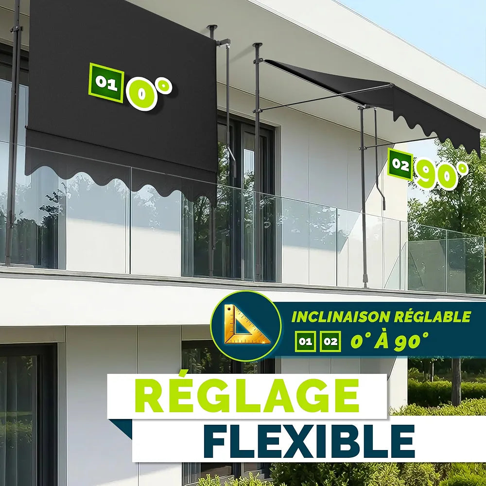 tillvex Store Banne Manuel rétractable avec manivelle pour Le Balcon | Marquise de terrasse sans percement | Marquise Soleil de Balcon auvent téléscopique 